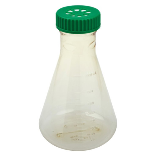 2l polycarbonate erlenmeyer flask with plain bottom and vented cap for mammalian suspension cultures yeast and bacterial cultures rnase and dnase free individually wrapped sterile